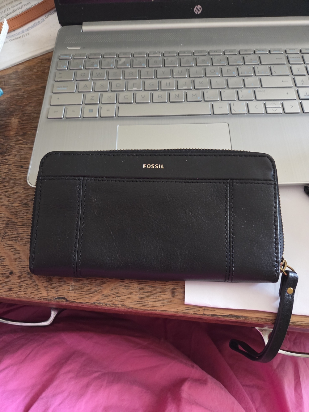 Fossil Black Leather Zip Around Wallet